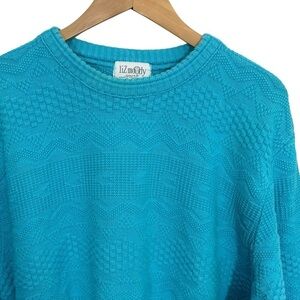 Vtg 80s 90s Liz Moody Textured Knit Sweater Womens M/L Teal Blue Jewel Tone EUC